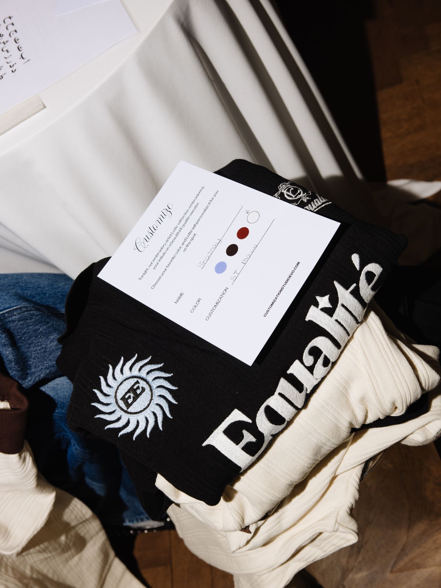 Embroidered sweaters for Equalité